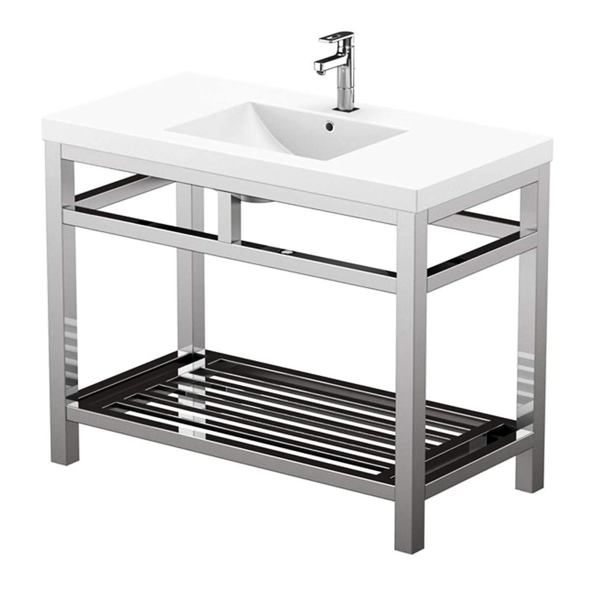 Ortiz Luxury Stainless Steel Freestanding Bathroom Vanity With Acrylic Console Sink, Open Shelf Storage