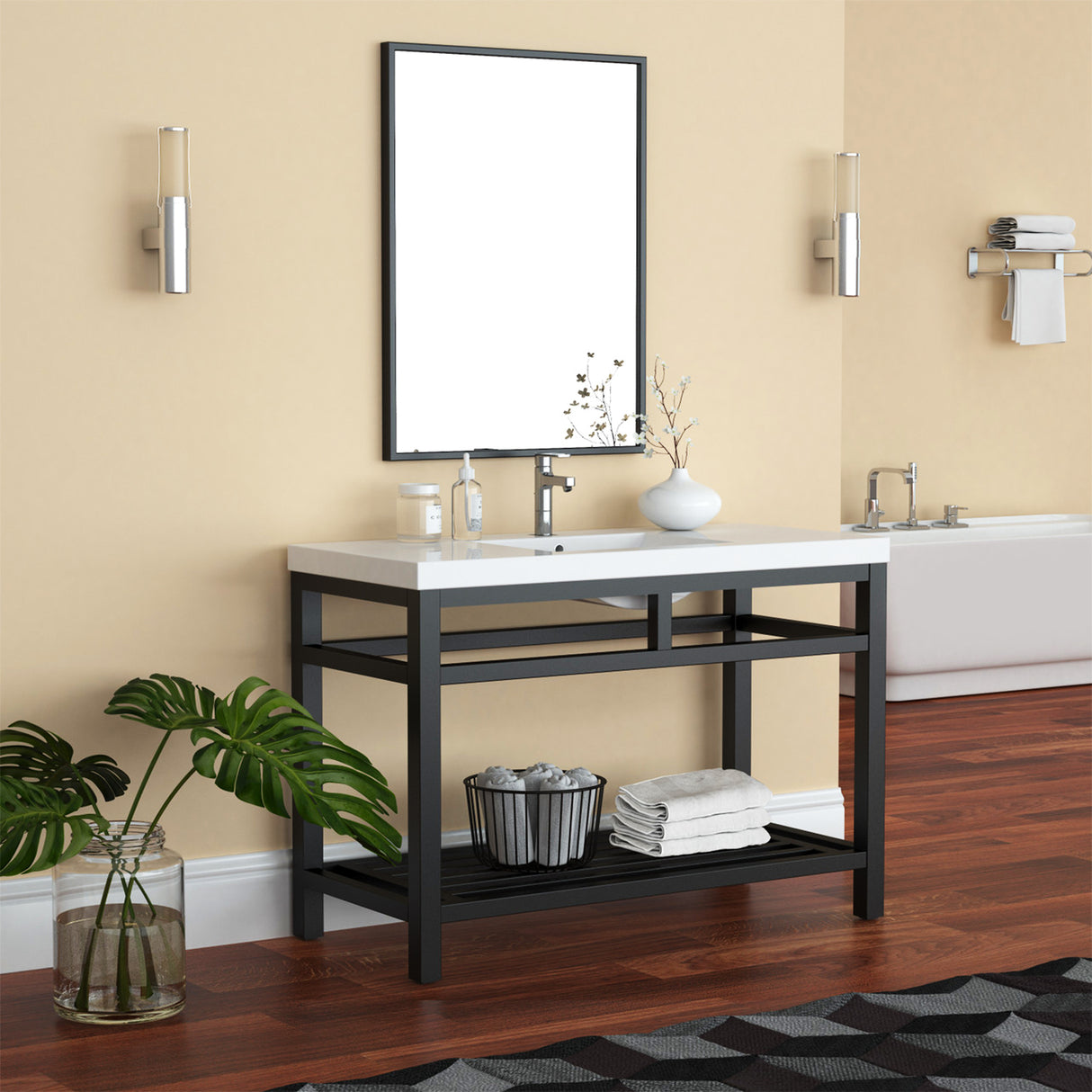 Ortiz Luxury Stainless Steel Freestanding Bathroom Vanity With Acrylic Console Sink, Open Shelf Storage