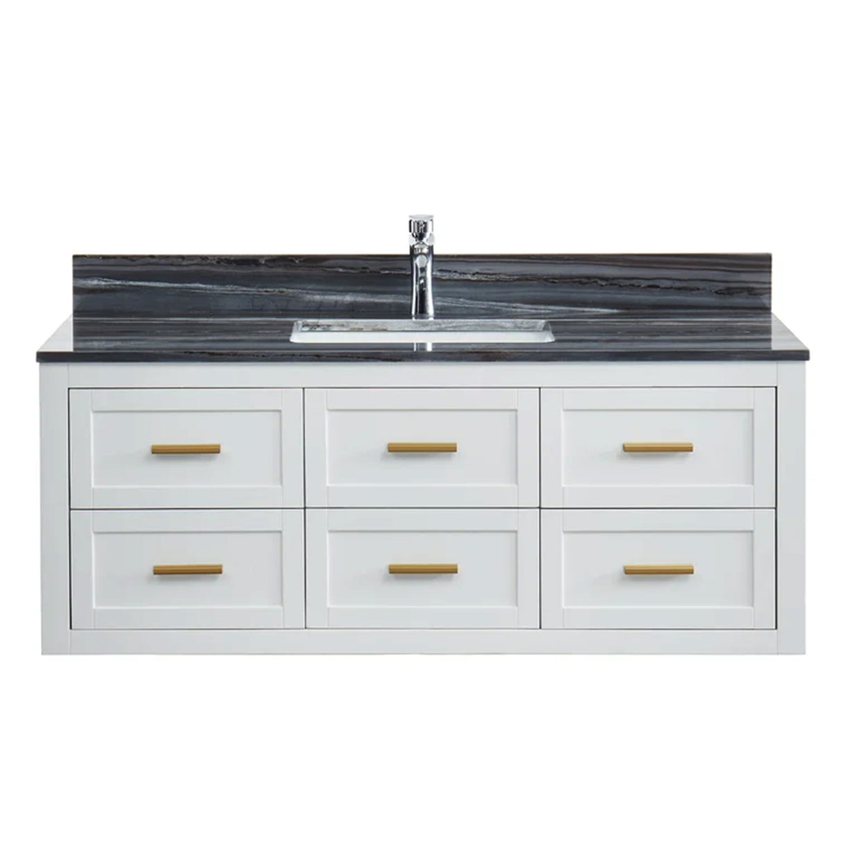 Ralph 48 In. Floating Solid Wood Bathroom Vanity with Palissandro Blue Natural Marble Top with 4 In. Backsplash