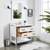 Hendrick 37 In. White Freestanding Solid Wood Bathroom Vanity with Marmara White Marble Top With 4" Backsplash