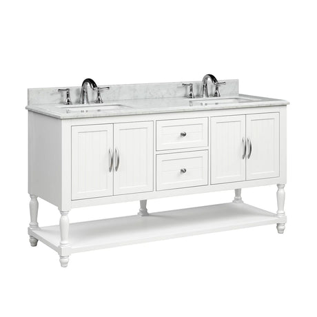 Elizabeth Freestanding Solid Wood White Bathroom Vanity with Carrara Natural Marble Sink Top with 4 In. Backsplash - BUILDMYPLACE