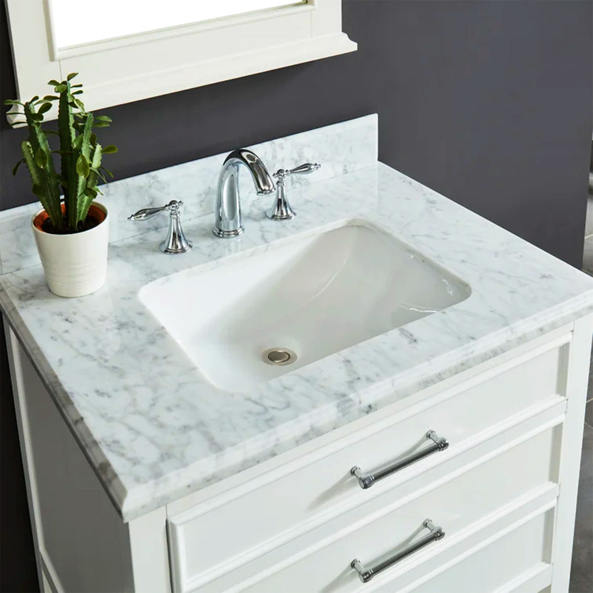 Manhattan Freestanding Solid Wood Bathroom Vanity with Natural Carrara White Marble Sink Top with 4 In. Backsplash