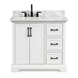 Rhoda Freestanding White Solid Wood Bathroom Vanity with Natural Carrara White Marble Sink Top with 4 In. Backsplash