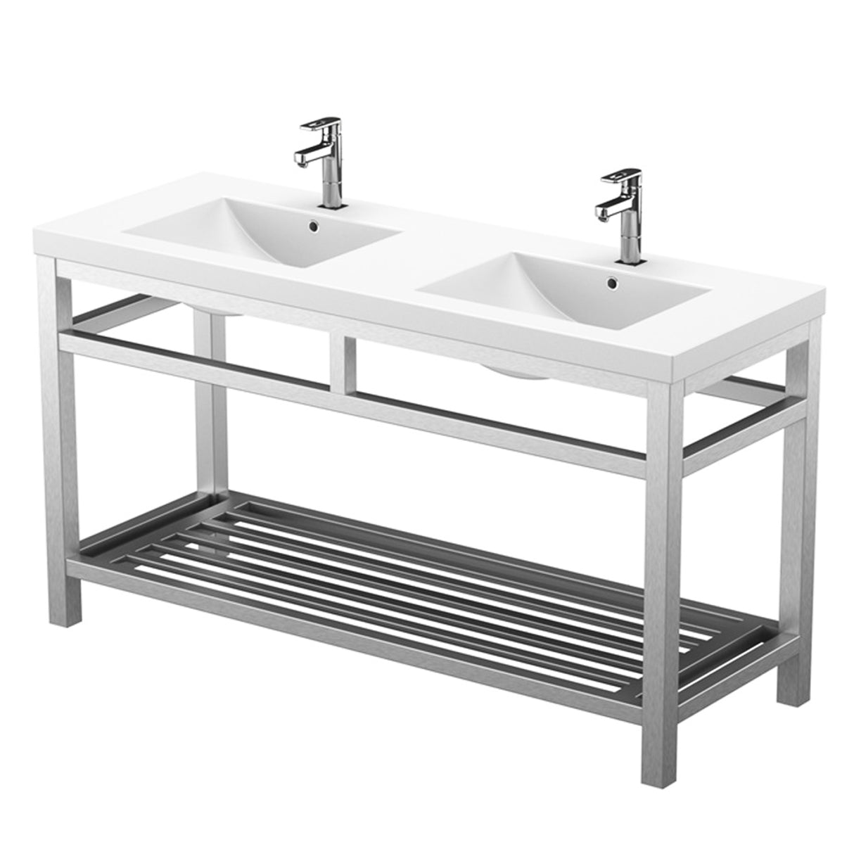 Ortiz Luxury Stainless Steel Freestanding Bathroom Vanity With Acrylic Console Sink, Open Shelf Storage