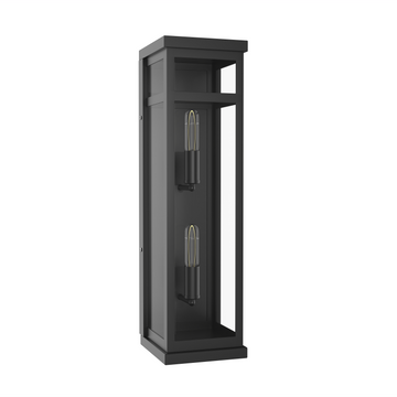 2-Light Wall Sconce, E12 Holder, 2X40W, Matte Black, Rectangular, Clear Glass Panels, 22 1/4