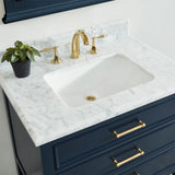 Manhattan Freestanding Solid Wood Bathroom Vanity with Natural Carrara White Marble Sink Top with 4 In. Backsplash