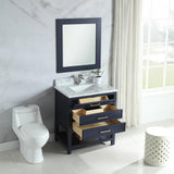 Manhattan Freestanding Solid Wood Bathroom Vanity with Natural Carrara White Marble Sink Top with 4 In. Backsplash