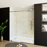 60" x 76" Frameless Shower Door - Acrylic Shower Pan with Linear Drain - Shower Kit with 5pc Shower Wall System