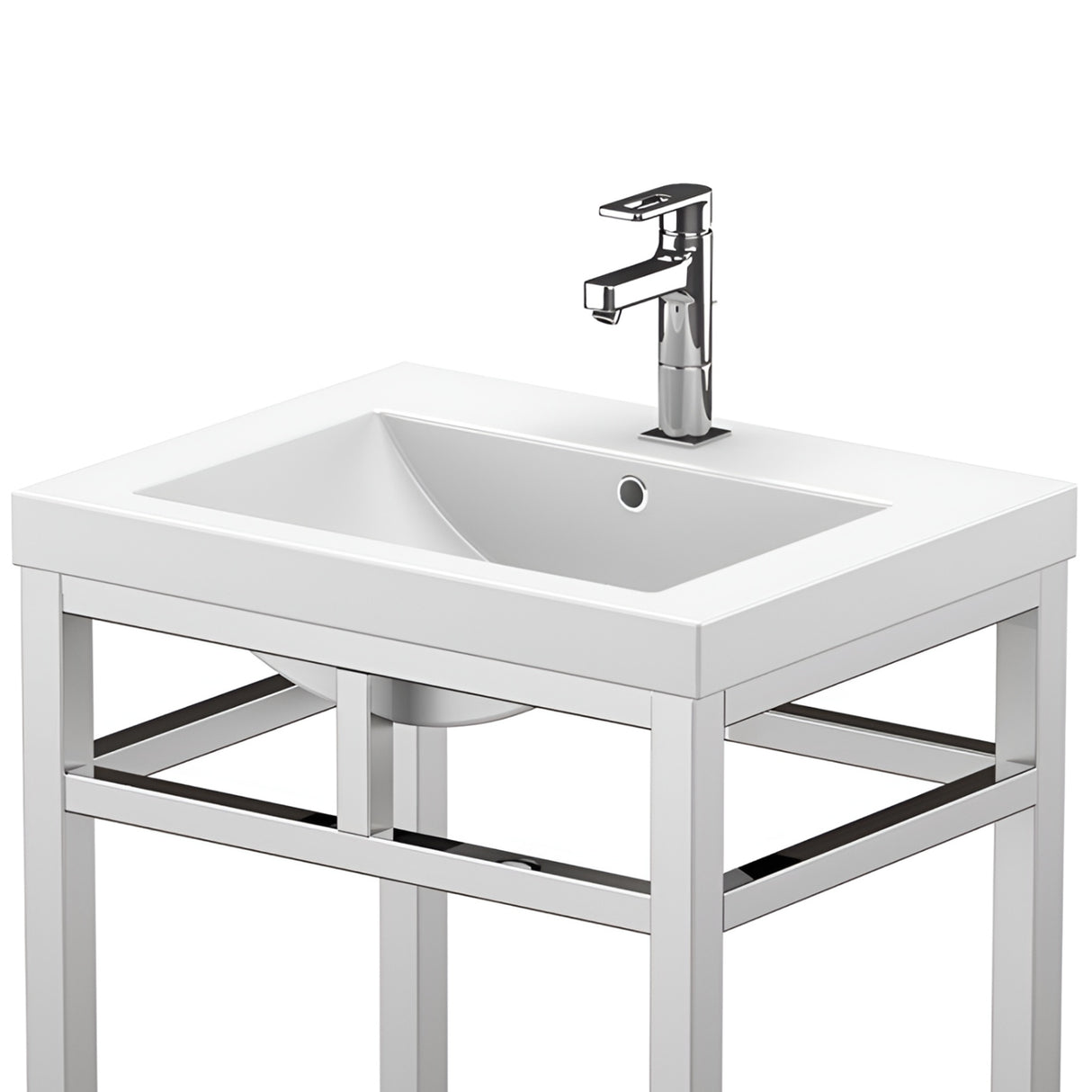 Ortiz Luxury Stainless Steel Freestanding Bathroom Vanity With Acrylic Console Sink, Open Shelf Storage