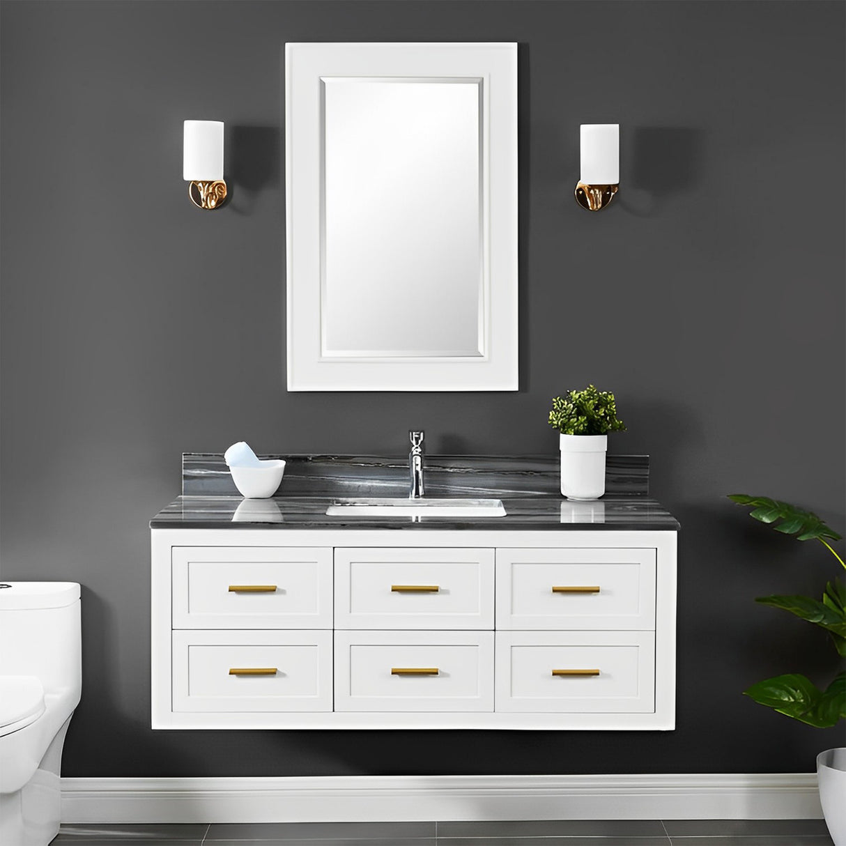 Ralph 48 In. Floating Solid Wood Bathroom Vanity with Palissandro Blue Natural Marble Top with 4 In. Backsplash