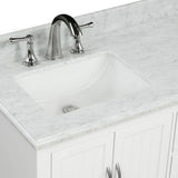 Elizabeth Freestanding Solid Wood White Bathroom Vanity with Carrara Natural Marble Sink Top with 4 In. Backsplash - BUILDMYPLACE