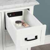 Rhoda Freestanding White Solid Wood Bathroom Vanity with Natural Carrara White Marble Sink Top with 4 In. Backsplash