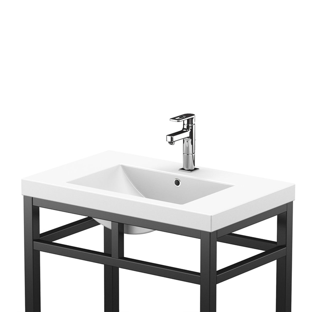 Ortiz Luxury Stainless Steel Freestanding Bathroom Vanity With Acrylic Console Sink, Open Shelf Storage