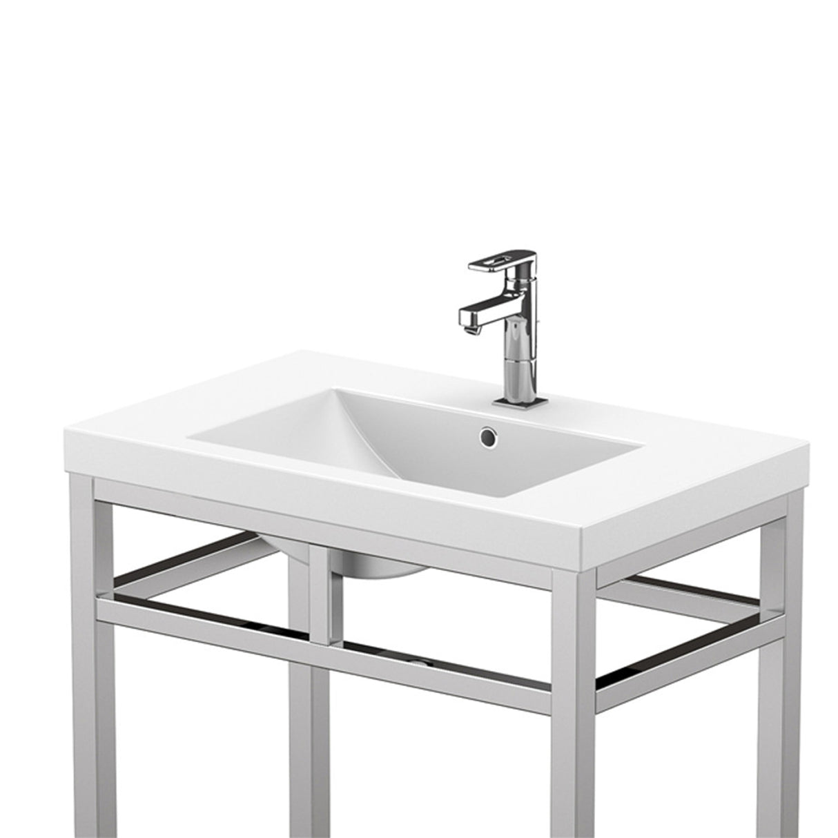 Ortiz Luxury Stainless Steel Freestanding Bathroom Vanity With Acrylic Console Sink, Open Shelf Storage