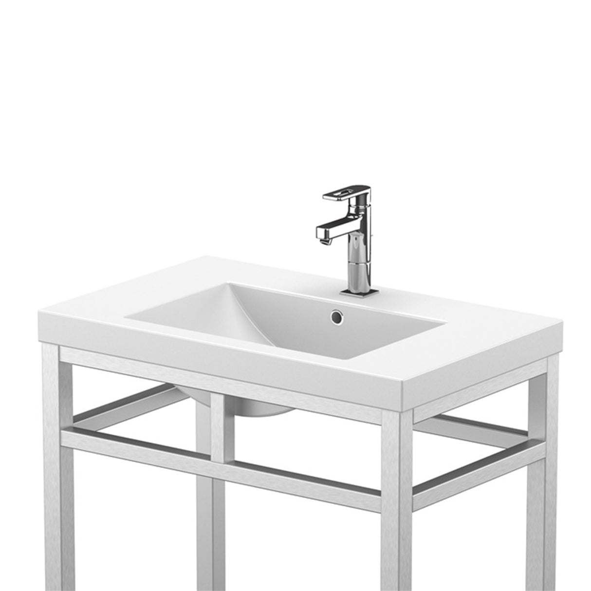 Ortiz Luxury Stainless Steel Freestanding Bathroom Vanity With Acrylic Console Sink, Open Shelf Storage