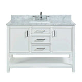 Manhattan Freestanding Solid Wood Bathroom Vanity with Natural Carrara White Marble Sink Top with 4 In. Backsplash