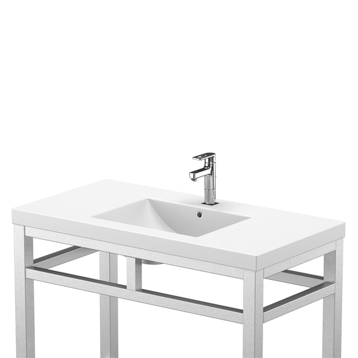 Ortiz Luxury Stainless Steel Freestanding Bathroom Vanity With Acrylic Console Sink, Open Shelf Storage