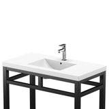 Ortiz Luxury Stainless Steel Freestanding Bathroom Vanity With Acrylic Console Sink, Open Shelf Storage