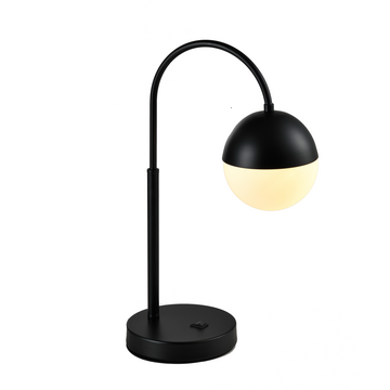 26 in. Black Arc Table Lamp with Black/White Sphere Shade, Material Iron & glass, E26 1 x 60W (Bulb Not Included)