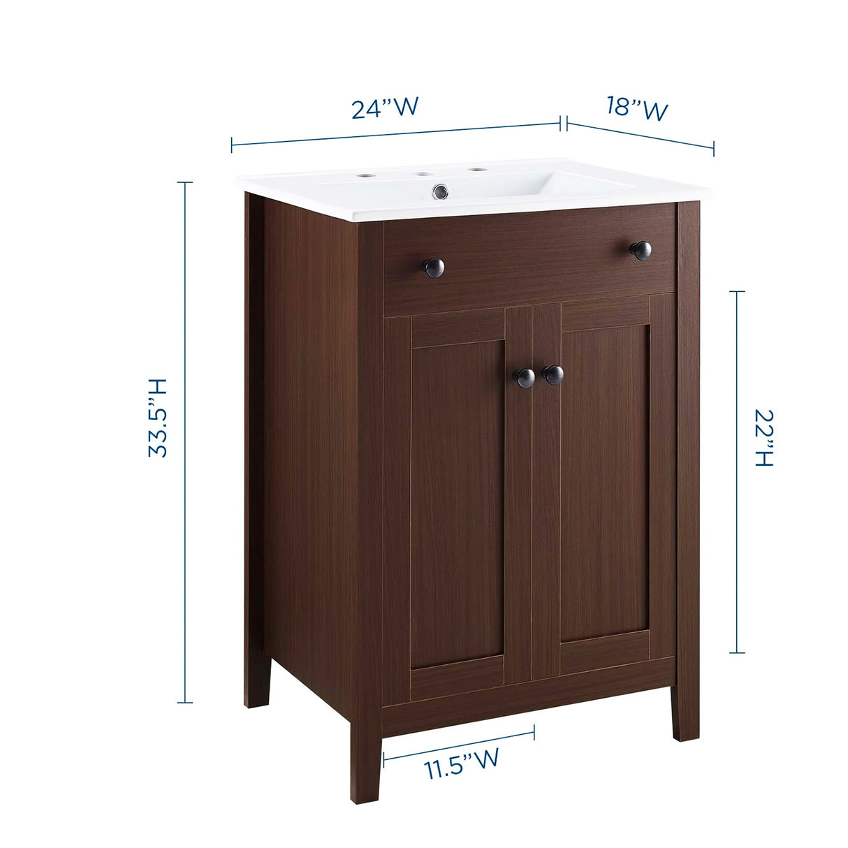 Nury 24 Inch Bathroom Vanity With Ceramic Sink & 2 Soft Closing Doors