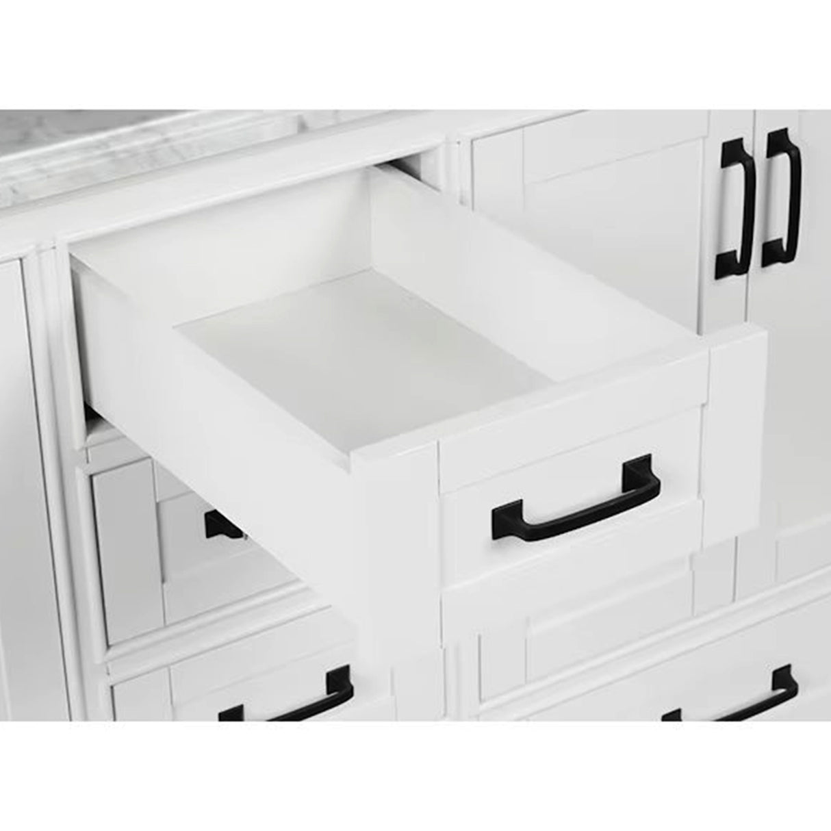 Rhoda Freestanding White Solid Wood Bathroom Vanity with Natural Carrara White Marble Sink Top with 4 In. Backsplash