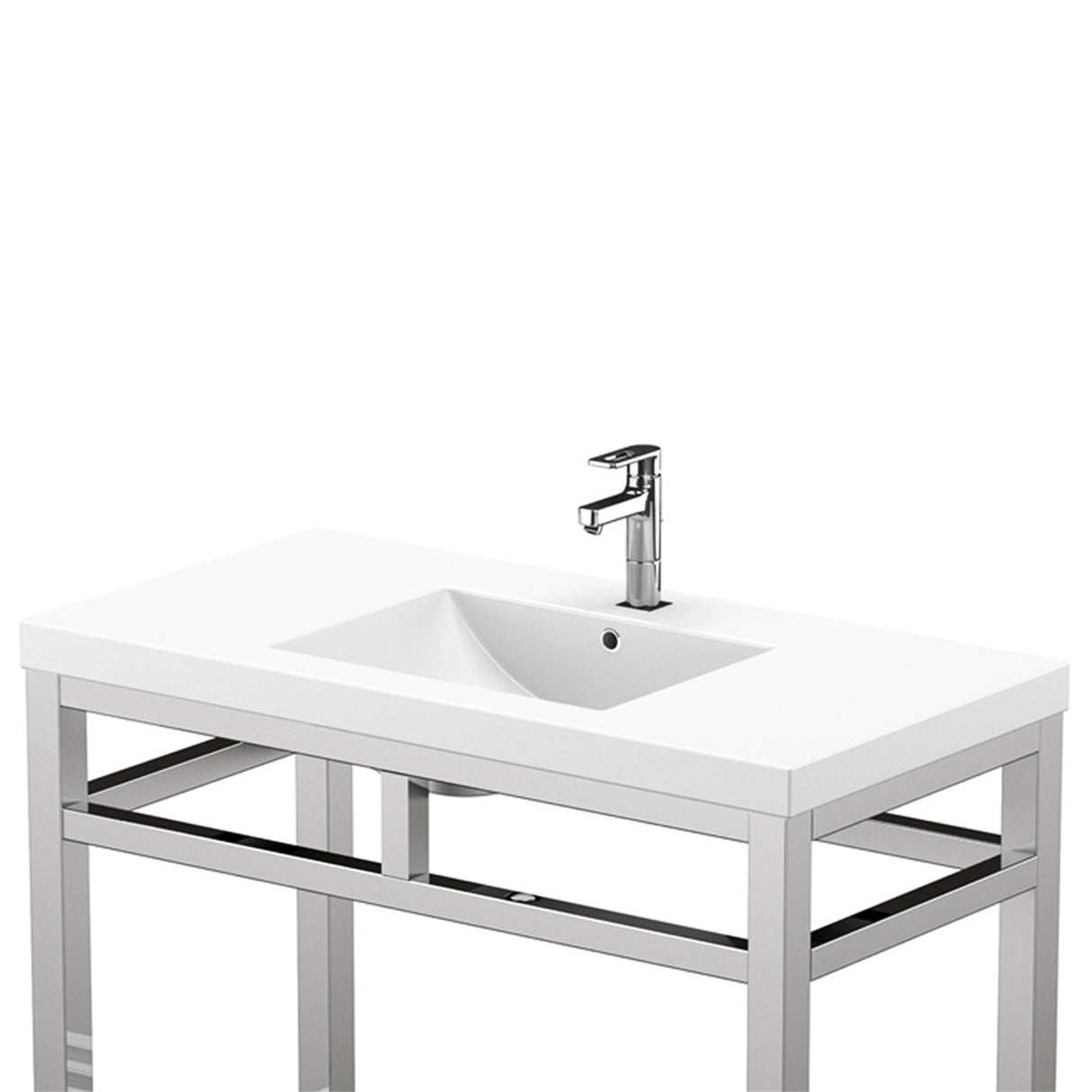 Ortiz Luxury Stainless Steel Freestanding Bathroom Vanity With Acrylic Console Sink, Open Shelf Storage