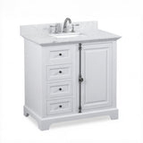 Icon Premium Freestanding Solid Wood White Bathroom Vanity with 1 In. Thick Premium Carrara Natural Marble Sink Top with 4 In. Backsplash