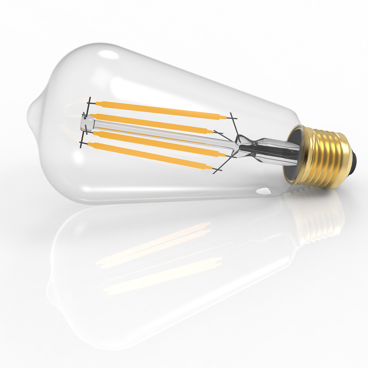 ST18 Dimmable Straight Filament Vintage Edison LED Light Bulb, 6W, 2700K, 600LM, 120V/60Hz, 4-filament, E26, Clear, Warm Amber Light