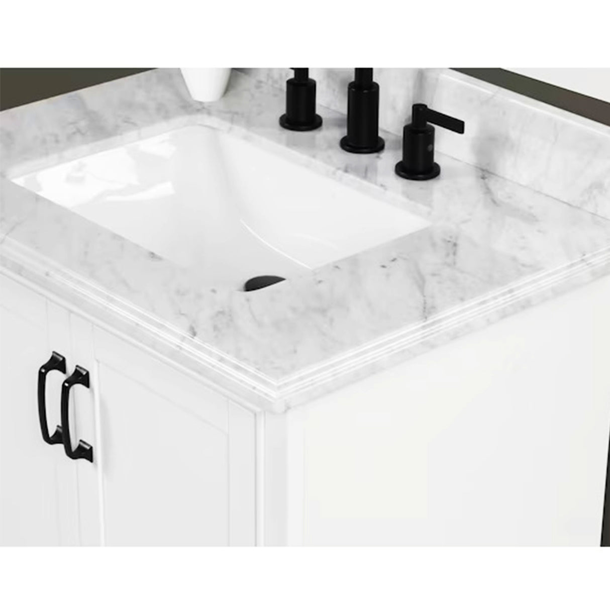 Rhoda Freestanding White Solid Wood Bathroom Vanity with Natural Carrara White Marble Sink Top with 4 In. Backsplash