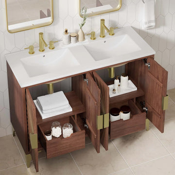 Daylight 48 In. Freestanding Double Sink Bathroom Vanity with Ceramic Sink Top