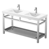 Ortiz Luxury Stainless Steel Freestanding Bathroom Vanity With Acrylic Console Sink, Open Shelf Storage