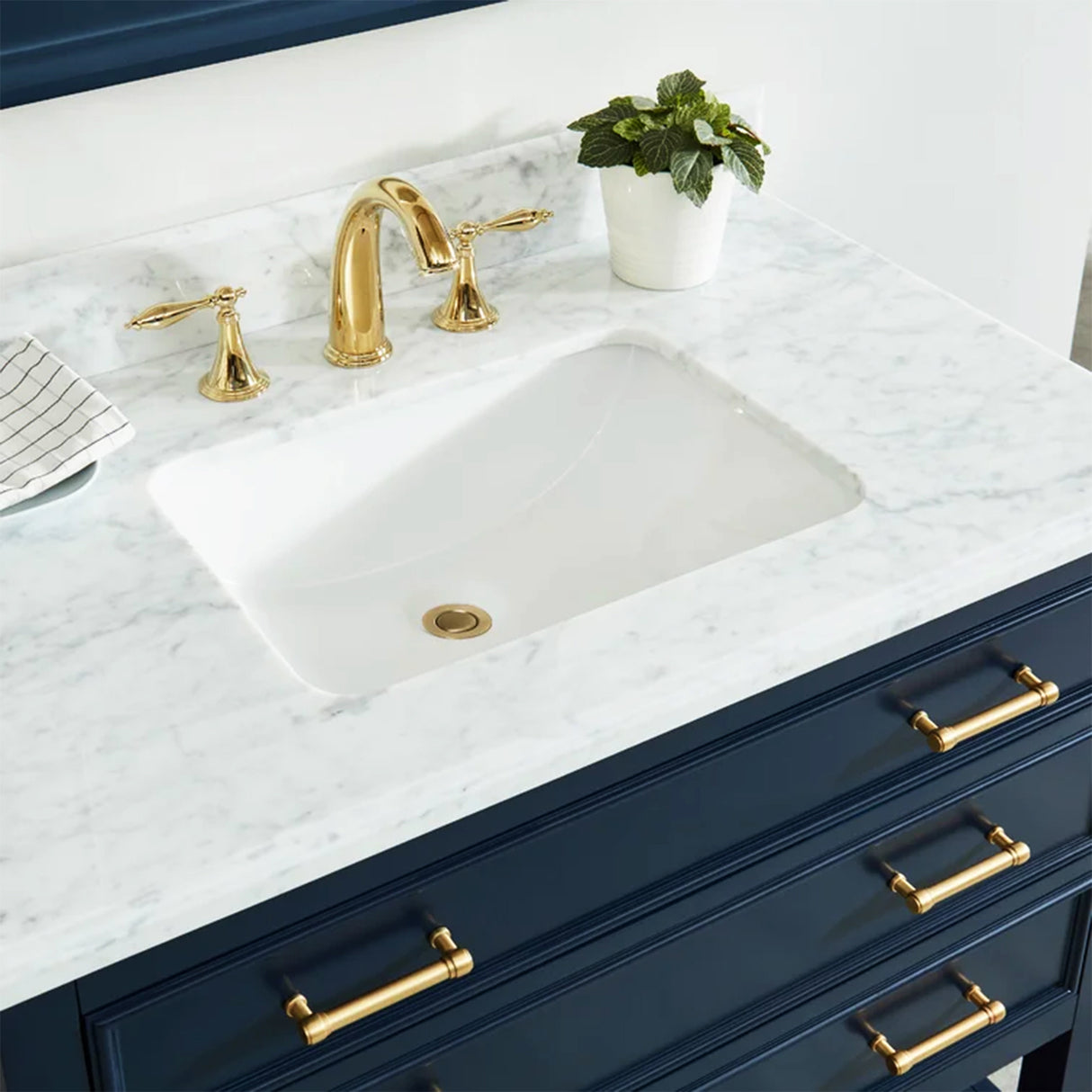 Manhattan Freestanding Solid Wood Bathroom Vanity with Natural Carrara White Marble Sink Top with 4 In. Backsplash