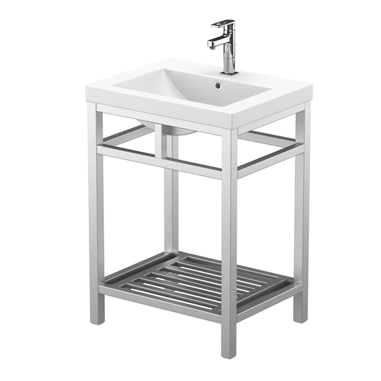 Ortiz Luxury Stainless Steel Freestanding Bathroom Vanity With Acrylic Console Sink, Open Shelf Storage