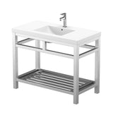 Ortiz Luxury Stainless Steel Freestanding Bathroom Vanity With Acrylic Console Sink, Open Shelf Storage