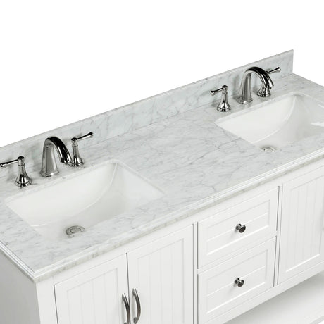 Elizabeth Freestanding Solid Wood White Bathroom Vanity with Carrara Natural Marble Sink Top with 4 In. Backsplash - BUILDMYPLACE