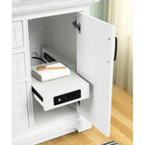 Rhoda Freestanding White Solid Wood Bathroom Vanity with Natural Carrara White Marble Sink Top with 4 In. Backsplash