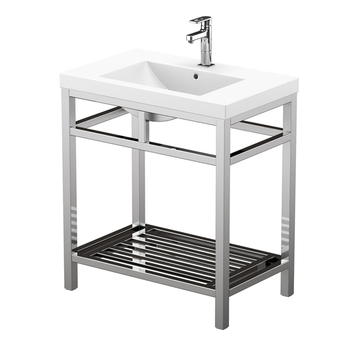 Ortiz Luxury Stainless Steel Freestanding Bathroom Vanity With Acrylic Console Sink, Open Shelf Storage