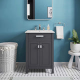 Liana 24 Inch Gray White Freestanding Bathroom Vanity With Ceramic Sink, 2 Doors & Drawer