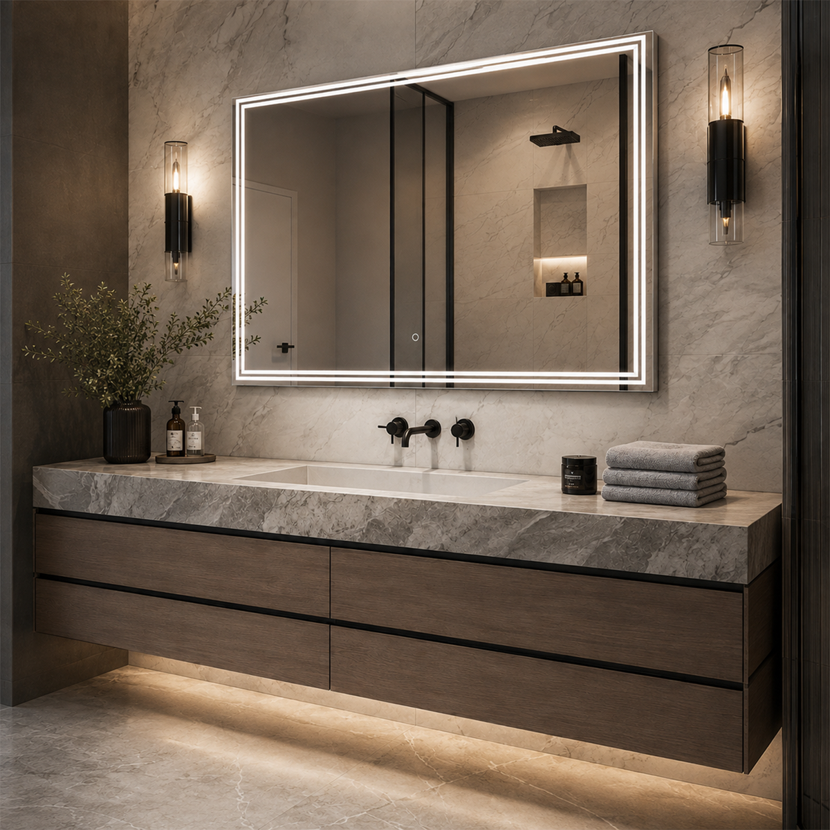 Luna 55'' Polished Edge Back-lit LED Mirror for Bathroom Vanity