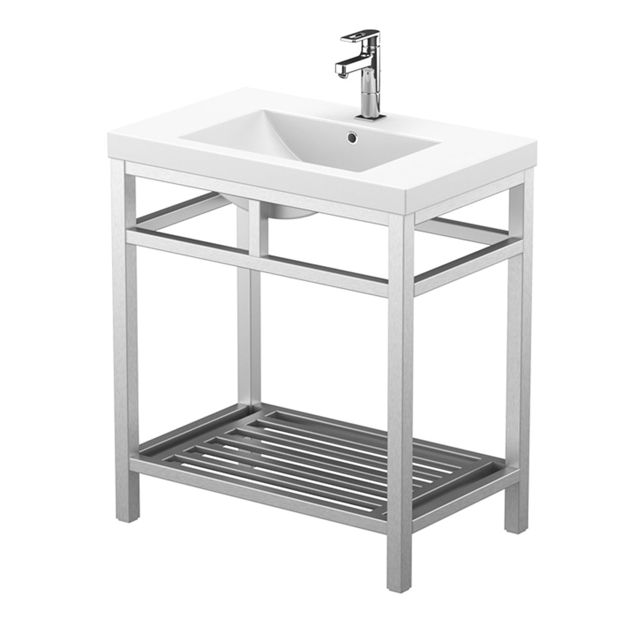 Ortiz Luxury Stainless Steel Freestanding Bathroom Vanity With Acrylic Console Sink, Open Shelf Storage