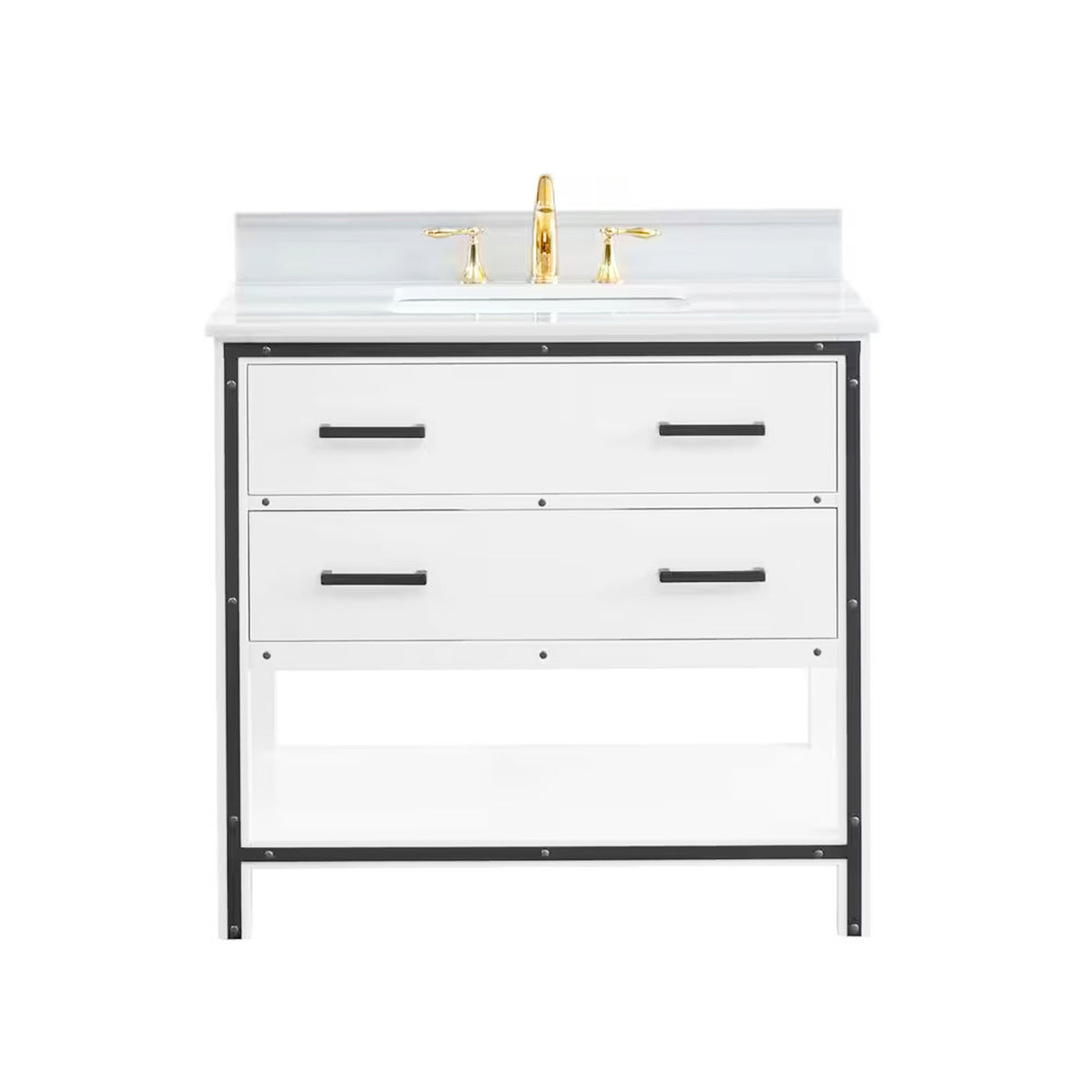 Hendrick 37 In. White Freestanding Solid Wood Bathroom Vanity with Marmara White Marble Top With 4" Backsplash