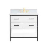 Hendrick 37 In. White Freestanding Solid Wood Bathroom Vanity with Marmara White Marble Top With 4" Backsplash