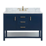 Manhattan Freestanding Solid Wood Bathroom Vanity with Natural Carrara White Marble Sink Top with 4 In. Backsplash