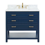 Manhattan Freestanding Solid Wood Bathroom Vanity with Natural Carrara White Marble Sink Top with 4 In. Backsplash