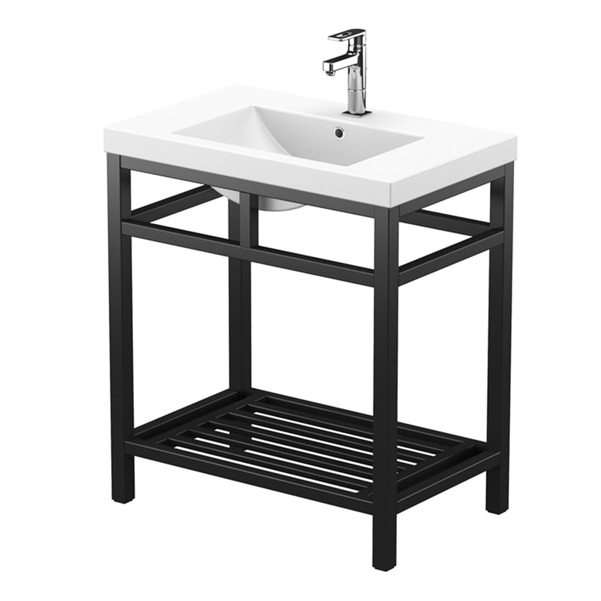 Ortiz Luxury Stainless Steel Freestanding Bathroom Vanity With Acrylic Console Sink, Open Shelf Storage