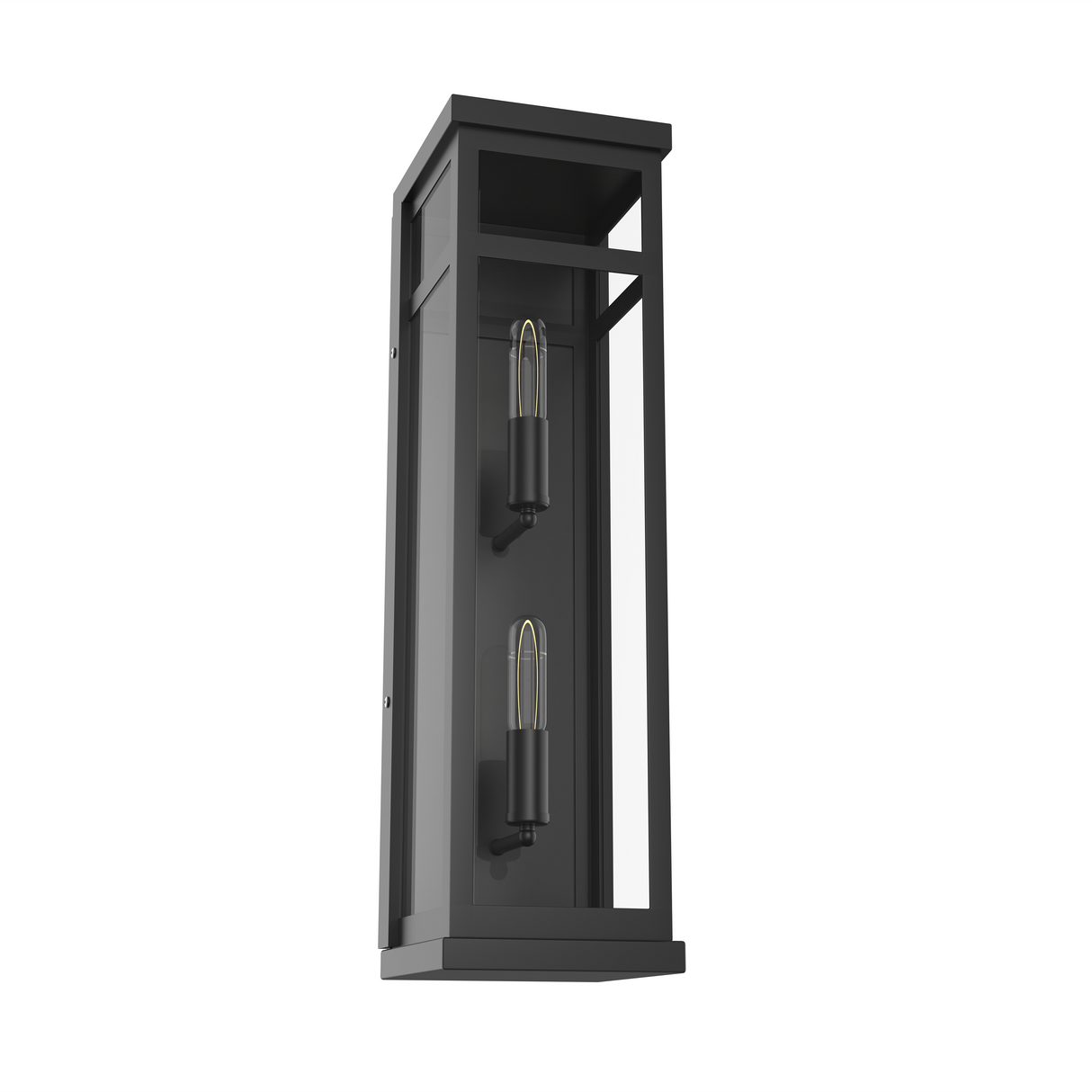 2-Light Wall Sconce, E12 Holder, 2X40W, Matte Black, Rectangular, Clear Glass Panels, 22 1/4" H x 5 1/2" W, Extends 6" from the wall