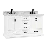 Rhoda Freestanding White Solid Wood Bathroom Vanity with Natural Carrara White Marble Sink Top with 4 In. Backsplash