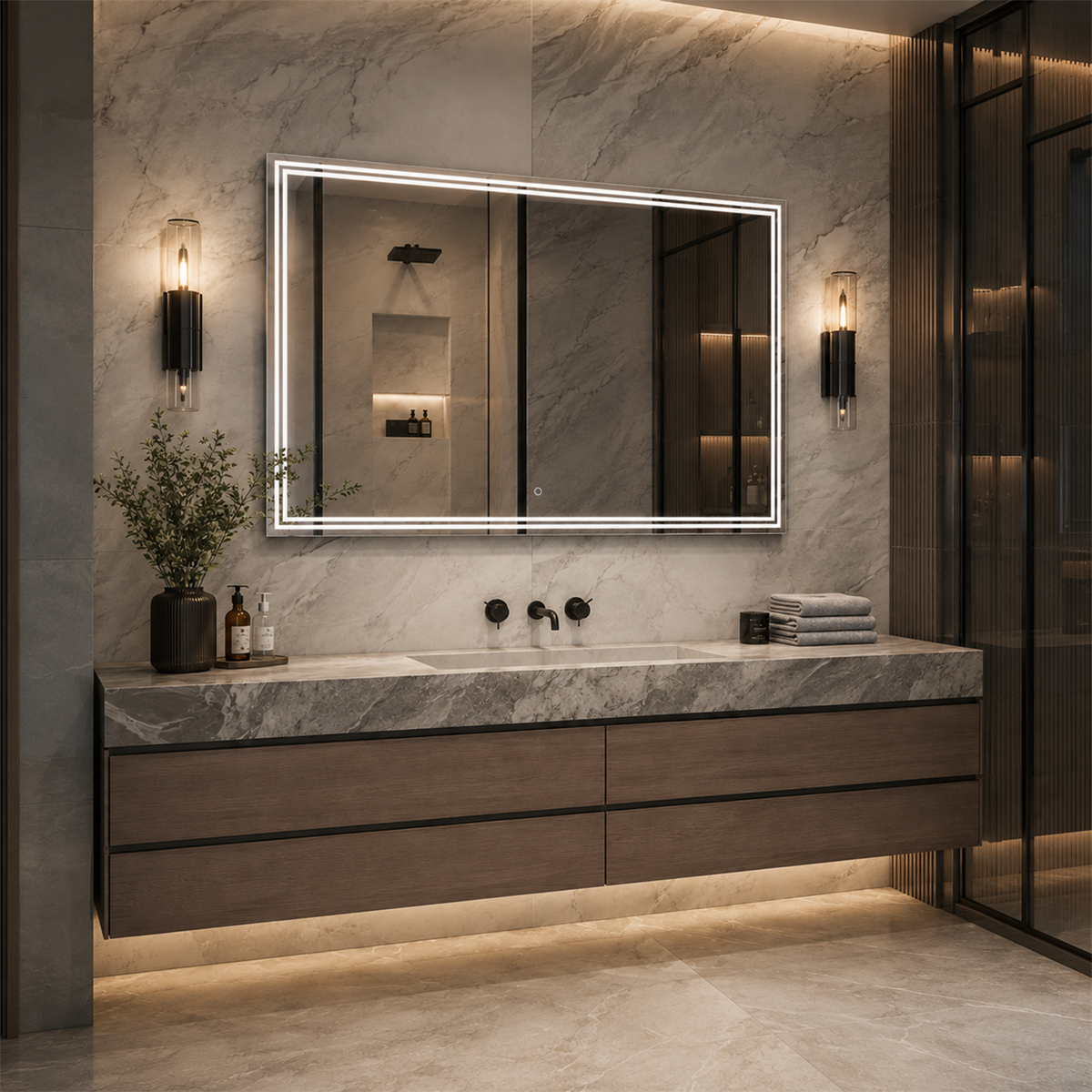 Luna 55'' Polished Edge Back-lit LED Mirror for Bathroom Vanity