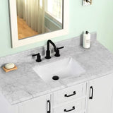 Rhoda Freestanding White Solid Wood Bathroom Vanity with Natural Carrara White Marble Sink Top with 4 In. Backsplash