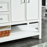 Manhattan Freestanding Solid Wood Bathroom Vanity with Natural Carrara White Marble Sink Top with 4 In. Backsplash